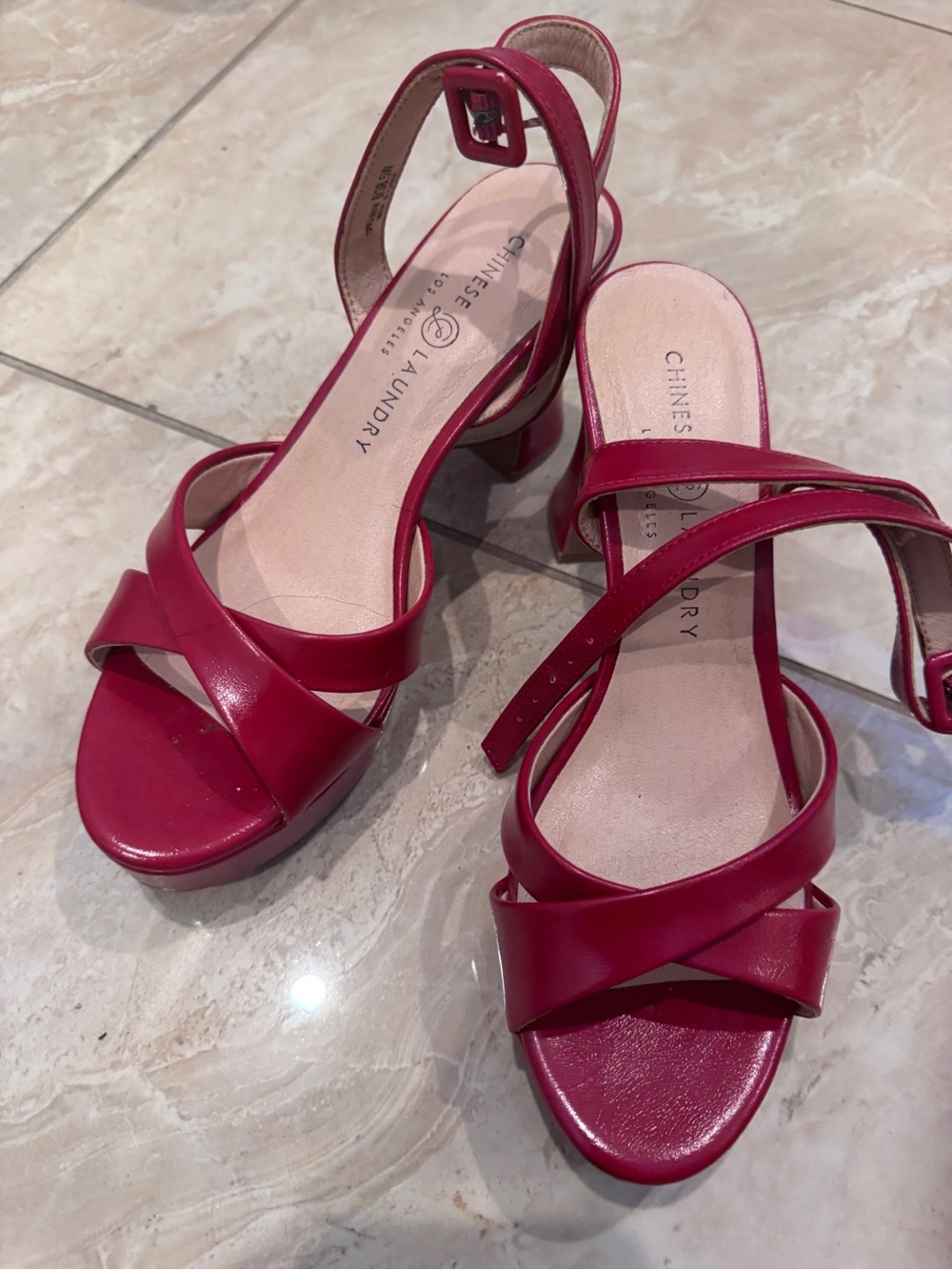 Chinese Laundry Pink Strappy Block Heel Sandals